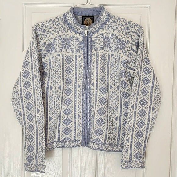 NWOT Planet Earth Fair Isle Design Sweater Zip Front Sz M Blue - Picture 1 of 5